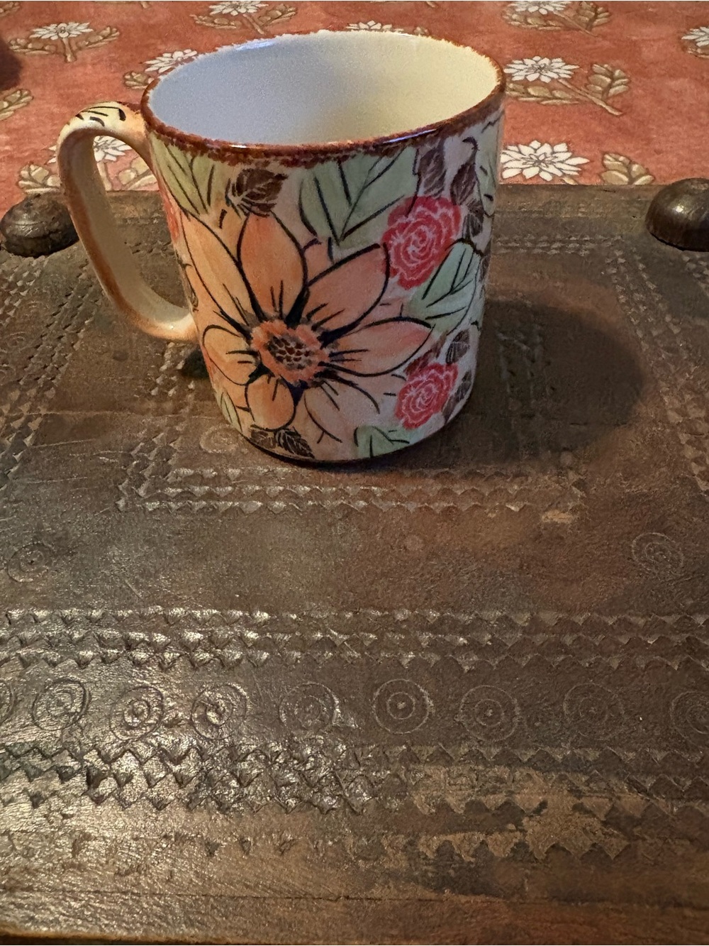 Polish Pottery Unikat 13 oz Mug in Sunflowers and Roses